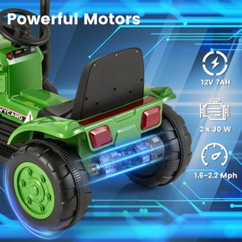OLAKIDS 12V Kids Ride on Tractor, Battery Powered Motorized Electric Car with Trailer, Dual Motors, Remote Control, Light, Music, USB, Toddler Vehicle Toys for Boys Girls (Green)