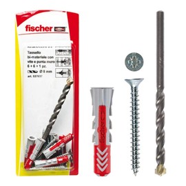 Fischer 537637 Dowel With Screw And 1 Drill Bit DUOPOWER, Grey/Red, 8 x 40 mm, Set of 6 Pieces