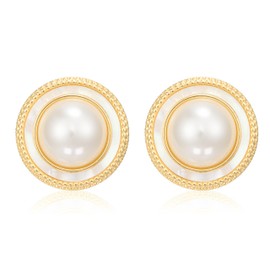 Mierfyni Big Pearl Stud Earrings for Women Faux Gold Large Pearl Earrings Studs, White Pearl