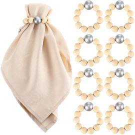 Landical 12 Pack Wood Bead Napkin Rings Farmhouse Wooden Bead Napkin Holder Rings Rustic Table Decor for Wedding Home Dining Table Party Decoration