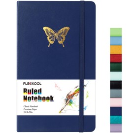 FLEEKOOL Classic Lined Journal Notebook, Hardcover Leather Journals for Women Men School Office - 100 GSM Thick Paper, 12.7 x 21 cm - Navy Blue