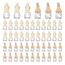 uxcell 100pcs Hanging Car Air Freshener Perfume Bottle, 8ml Pendant Empty Clear Glass Essential Oil Aromatherapy Diffuser with Wooden Cap for Car Decor (Clear, Rhombus)