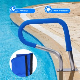 MERXENG Pool Handrail 32"x23" Swimming Pool Stair Rail 304 Stainless Steel Rustproof 250LBS Load Capacity Pool Handrail for Inground Pool with Blue Grip Cover