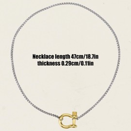 Carabiner Necklace, 18.7 in Two Tone Buckle Pendant Necklace Charm Silver Stainless Steel with Heavy Screw Anchor Shackle Foxtail Chain Jewelry for Women Men