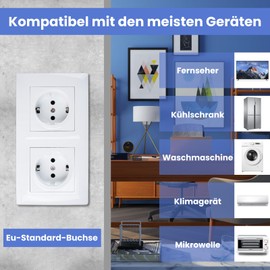 Klarlight Double Socket Flush-Mounted 16 A, EU Standard Socket Flush-Mounted Wall Socket, Flush-Mounted Double Socket - 2 Compartments, Flush-Mounted Sockets, White for Homes, Offices, Hotels