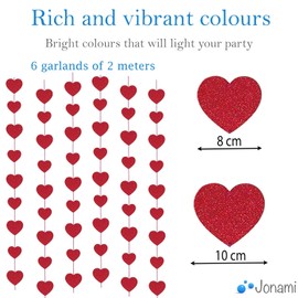 Heart Garland Red Hearts Decorative Garlands Glitter Heart Garland Hanging Decoration for Valentine's Day Marriage Proposal Romantic Decoration - Pack of 6 -