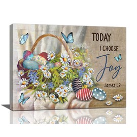 Fleruku Easter Wall Art Christian Wall Decor Today I Choose Joy Canvas Print Painting Artwork Easter Egg Daisy Home Decorations for Bedroom Bathroom Living Room Kitchen 16"x12"