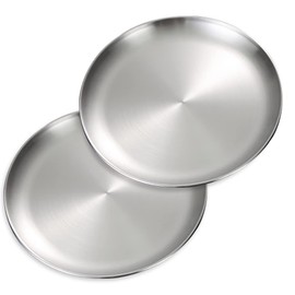 Betinyar 2 Pieces 10.2 Inch Stainless Steel Dinner Plates, Stainless Steel Plates, Metal Dinner Dishes for Steak Salad, Stainless Steel Camping Outdoor Plate(Silver, 26cm)