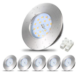 Allesgute 6X 5W LED Downlights for Ceiling Round IP44 Bathroom Down Light Ultra Slim Brushed Chrome LED Spotlights Warm White 240V, Cutout Ø60-68mm