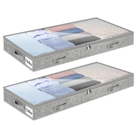 4 Inch Low Profile Under Bed Storage Drawer 2 Pack, Lightweight Underbed Clothes Storage Container Bins with NO STURCTURE, Shallow Storage Bag for Dorm & Home, With Clear Lids & Water-Resistant Fabric