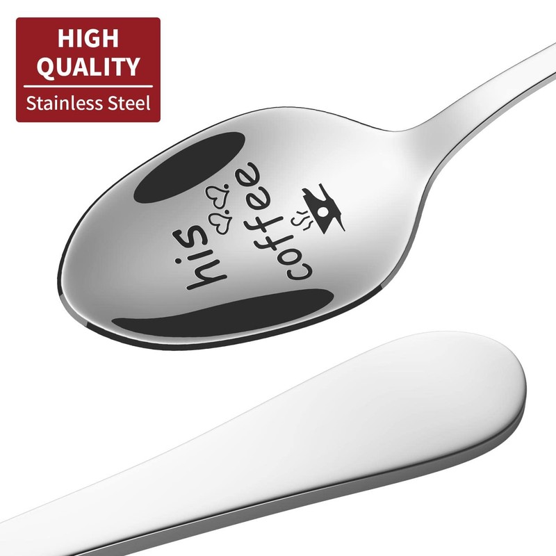Vinsani 2 Pieces Coffee Engraved Spoons His & Hers Couple