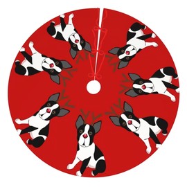 Christmas Tree Skirt Boston Terrier Reindeer Christmas 30 Inch Plush Xmas Tree Skirt Santa Tree Mat Festive Holiday Party Home New Year House Decorations