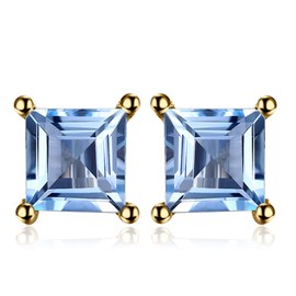 JewelryPalace Square Cut Real Gemstone Stud Earrings Silver 925 Women's Jewellery Set, Earrings Silver Birthstone Girls, Stud Earrings Silver Small with Stone Women Rose Gold, Sterling Silver, Topaz