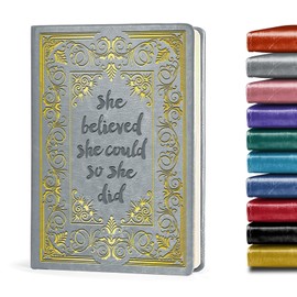 Inspirational Gifts for Women She Believed She Could So She Did Leather Notebook,Grey A5 Lined Leather Journal Notebook,200 Pages 100 Gsm Hardcover Executive Notebooks for Sister Friends Bestie (Grey)