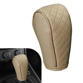 Diamall Car Leather Gear Shift Cover, Anti-Slip Breathable Shift Knob Cover, Waterproof Auto Konb Gear Shifter Stick Protector, Universal Cars SUVs Trucks Interior Decoration Accessories (Beige)