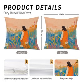 Foritho Abstract Christian Jesus Pillow Covers 18x18, Watercolor Jesus in Wildflower Field Decorative Throw Pillow Covers, Christian Room Home Decor, Religious Faith Gifts for Women
