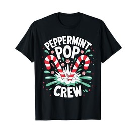 Festive Peppermint Pop Crew Holiday Candy Cane Matching T-Shirt