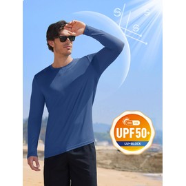 MAGCOMSEN Sun Protection Shirts for Men Long Sleeve SPF T Shirts UPF 50+ Summer Rash Guard T Shirts UV Protection T Shirts Blue Grey S
