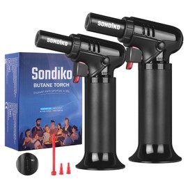 Sondiko Butane Torch with Fuel Gauge S907 2 Pack, Refillable Soldering Torch Lighter with Adjustable Flame for Welding, Resin Art, Industrial(Butane Gas Not Included)