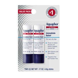 Aquaphor Lip Repair Stick, Moisturizing Lip Balm Pack, Relieves Dryness, 0.17 Oz Stick, Pack of 2