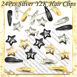 SAWINDA 24Pcs Gold Star Hair Barrettes for Women Metal Snap Hair Clips Water Drop No Slip Hair Pins Y2K Accessories for Girls