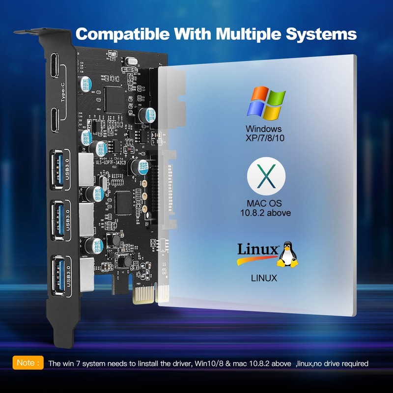 SINEFINE Tarjeta de expansión PCI-E x 1 a USB, 3.0