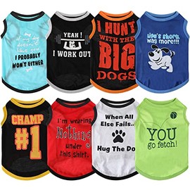 8 Pieces Dog Shirts Pet Printed Clothes with Funny Letters Summer Pet T Shirts Cool Puppy Shirts Breathable Dog Outfit Soft Dog Sweatshirt for Pet Dogs Cats (Cute Pattern,Small)