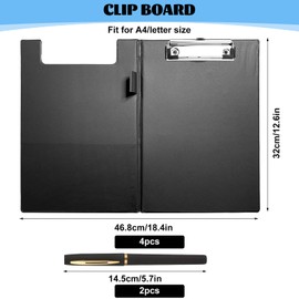 4 Pack Clipboard Folder A4, Foldover Clipboard with Cover File Document Organiser Plastic Document Folder with Pen Holder Lightweight Personal Organiser with Pen for School Office Industry - Black