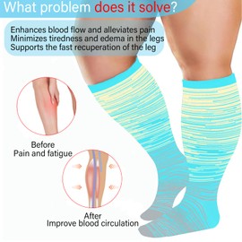 Wide Calf Compression Socks for Women & Men ，Extra Plus Size 20-30 mmHg Support Socks for Nurses Running Pregnant Travel