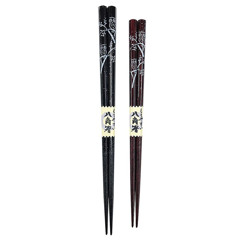 Couple Chopsticks Octagonal Owl Black Red Dishwasher Safe Design Paulownia
