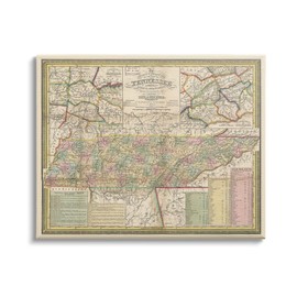 Stupell Industries Historic Tennessee Tourist Map Vintage US State Cartography, Design by Daphne Polselli Canvas Wall Art, 48 x 36, Beige
