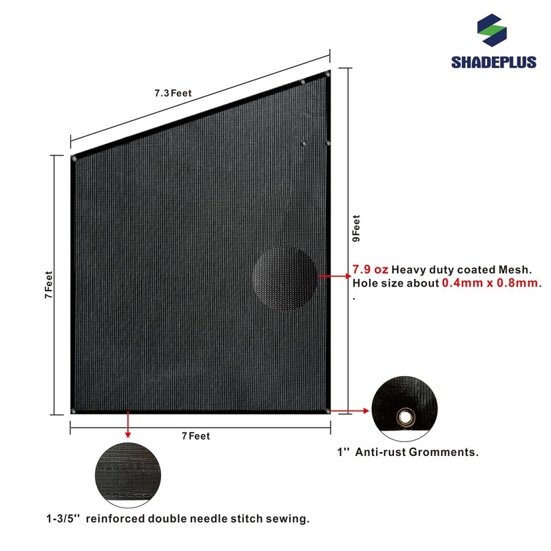 SHADEPLUS RV Awning Side Shade 9'X7',Black Mesh RV Awning Shade