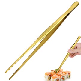 Tongs Tweezers - 12 Inch / 30cm Long Food Tongs Straight Serrated Forceps Cocktail Tweezers Bar tool, ITTZ0001 (Glod)