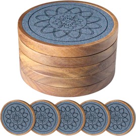 EDEGG Wood Coasters for Drinks, Absorbent Coaster Sets of 5, Drinks Coasters for Coffee Tabletop Protection, Non-Slip, Non-Stick, Suitable for Kinds of Cups Wooden Table Hot or Cold Drink, 4.3 Inches