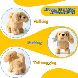 KSABVAIA Plush Golden Retriever Toy Puppy Electronic Interactive Dog - Walking, Barking, Tail Wagging, Stretching Companion Animal for Kids Toddlers