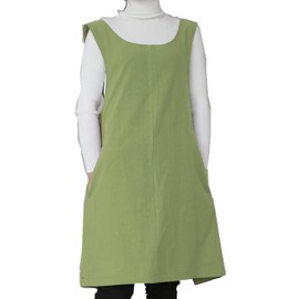 AOBBYBBS Cotton Linen Japanese Apron Halter Cross Back Bandage X Shape Aprons Two Pockets, Shallow Grass Green, 31' Lenght, 18-25' Width'
