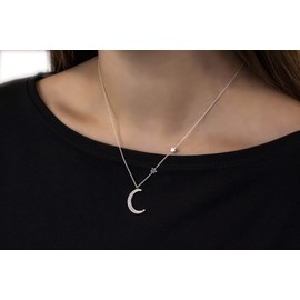 EFYTAL Friend Gifts, 925 Sterling Silver CZ Crescent Moon & Stars Necklace, Best Friend Necklaces for Soul Sisters, Unbiological Sister or BFF