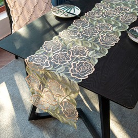 ARTABLE Lace Table Runner Macrame Vintage Flower Dresser Scarf with Exquisite Embroidery Table Runners for Kitchen Home Wedding Party Dining Decoration (12 x 104 Inch, Green)