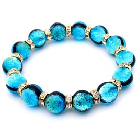 Gold Stone Luminous Firefly Glass Bracelet, Haterma Blue, Sparkle, Okinawa, Power Stone, Inner Perimeter, Approx. 6.5 inches (16.5 cm), Glass