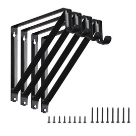 HOME MASTER HARDWARE Heavy Duty Closet Shelf & Rod Brackets, Wall Mounted Closet Shelves Bracket with Rod Shelving Support, Black with Screws 4-Pack