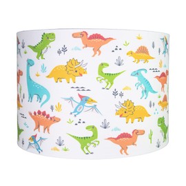 Modern and Colourful Dinosaurs Childrens Cotton Fabric Lamp or Pendant Shade | 25cm Diameter | 60w Maximum | Inner Cotton Lining by Happy Homewares