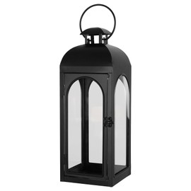 Lantern Decorative Indoor & Outdoor, 16.25IN Large Hanging Candle Lanterns, Black Metal Decorative Candle Lanterns, Waterproof Hanging Lantern for Porch Patio Wedding Home