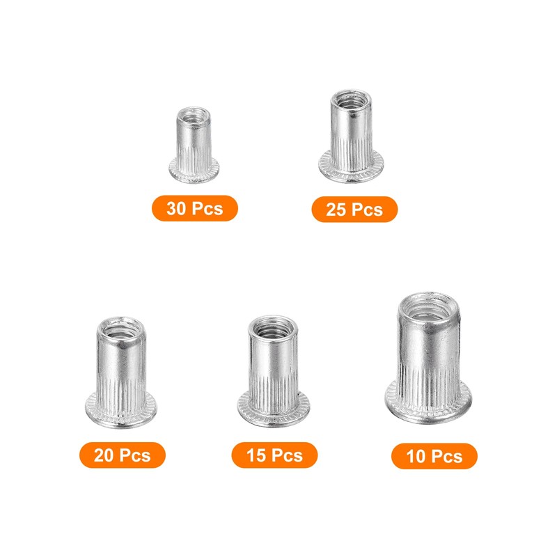 sourcing map 100Pcs Rivet Nuts, #6-32, #8-32, #10-24, #10-32, 1/4"-20