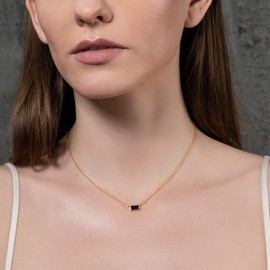 namana Dainty Blue Necklace in Gold for Women, Gold Necklaces for Women and Teenage Girls with Blue Stones in a Baguette Cut, Cute Gold Plated Pendant Necklace for Women with a Sapphire Blue Stone