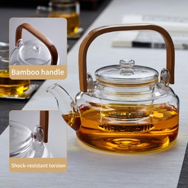 Glass Tea Pot with Infuser and Lid 800ML/27 FL OZ, Heat Resistant Borosilicate Glass Tea Kettle for Blooming and Loose Leaf Tea, Stovetop Safe