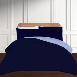 Brushed Microfiber Duvet Cover Sets Plain Dye Quilt Cover with Pillowcase Reversible Bedding Set Navy Blue Soft, Luxury - Single