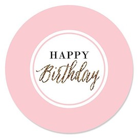 Big Dot of Happiness Chic Happy Birthday - Pink and Gold - Birthday Party Circle Sticker Labels - 24 Count