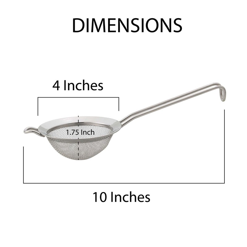 HIC Kitchen Double Mesh Strainer, 18/8 Stainless Steel, 4-Inch
