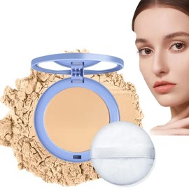 Bluemega Maquillaje en Polvo, Polvos Compactos Faciales Antigrasa Fijadores Suaves Y Mates, Polvos De Acabado Impermeables De Larga Duración Para Mujeres, Polvos Faciales Ligeros E Impecables Para Mujeres (Natural)
