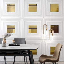 Chejiaye 12 Pack PVC Ceiling Tiles 19.7"x19.7" – Golden Mirror & White 3D Wall Panels for Wall and Ceiling Decoration,Cover 32.3 Sq.Ft – Waterproof,Lightweigh